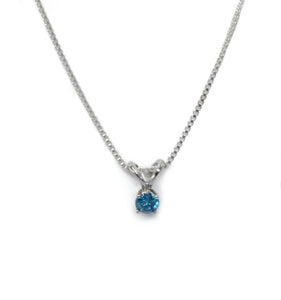 0.2 Ct Blue Diamond Solitaire Pendant 14k White Gold Enhanced Silver Box Chain