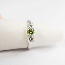 0.77Ct Green and White Natural Diamond 3 Stone RIng 14k White Gold CERTIFIED