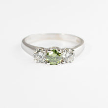 0.77Ct Green and White Natural Diamond 3 Stone RIng 14k White Gold CERTIFIED