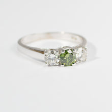 0.77Ct Green and White Natural Diamond 3 Stone RIng 14k White Gold CERTIFIED