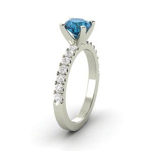 1.14 Carat Diamond Round Shape Ring Blue VS2 Earth Mined Enhanced White Gold 14K