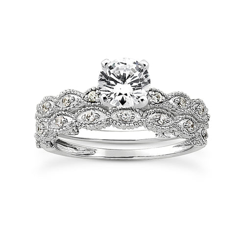 0.66 TDW G SI1 Vintage Style Bridal Engagement Wedding Ring Set 14K White Gold