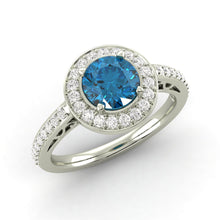 1.06 Carat Round Shaped Diamond Halo Ring Blue SI2 Natural Enhanced