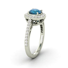 1.06 Carat Round Shaped Diamond Halo Ring Blue SI2 Natural Enhanced