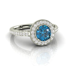 1.06 Carat Round Shaped Diamond Halo Ring Blue SI2 Natural Enhanced