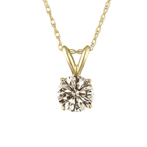 1.05 Ct Round Shape Mined Diamond Solitaire Pendant Champagne I1 18 Inch 14K Yellow Gold Enhanced Made to Order