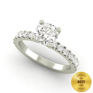 2.06 Carat G SI1 CERTIFIED Round Shape 100% Natural Solitaire with Accents Available in White, Rose or Yellow Gold Enhanced Engagement Ring