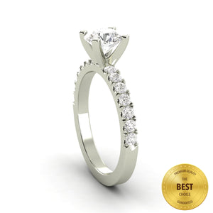 2.06 Carat G SI1 CERTIFIED Round Shape 100% Natural Solitaire with Accents Available in White, Rose or Yellow Gold Enhanced Engagement Ring