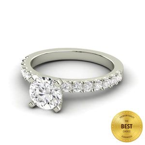 1.57 Carat F SI1 CERTIFIED Round Shape Mined Diamond Solitaire with Accents Available in White, Rose or Yellow Gold Enhanced Engagement Ring