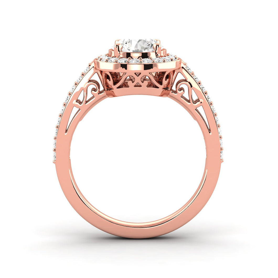 1.58 Carat Very Good D SI1 Halo Ring CERTIFIED Round Brilliant Earth Mined Diamond 14K Rose Gold Very Good Diamond Victorian Halo Ring Custom Made Available in 14kt Yellow, White or Rose Gold Enhanced Bright