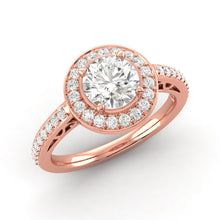 1.58 Carat Very Good D SI1 Halo Ring CERTIFIED Round Brilliant Earth Mined Diamond 14K Rose Gold Very Good Diamond Victorian Halo Ring Custom Made Available in 14kt Yellow, White or Rose Gold Enhanced Bright