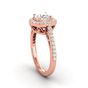 1.58 Carat Very Good D SI1 Halo Ring CERTIFIED Round Brilliant Earth Mined Diamond 14K Rose Gold Very Good Diamond Victorian Halo Ring Custom Made Available in 14kt Yellow, White or Rose Gold Enhanced Bright