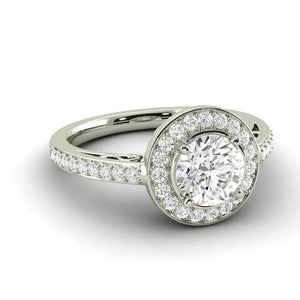 1.49 Carat Excellent F SI1 Halo Ring CERTIFIED Round Brilliant Natural Diamond 14K White Gold Excellent Diamond Victorian Halo Ring Made to Order Available in 14kt Yellow, White or Rose Gold Enhanced Bright