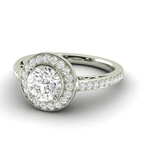 1.49 Carat Excellent F SI1 Halo Ring CERTIFIED Round Brilliant Natural Diamond 14K White Gold Excellent Diamond Victorian Halo Ring Made to Order Available in 14kt Yellow, White or Rose Gold Enhanced Bright