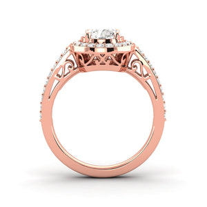 1.49 Carat Excellent F SI1 Halo Ring CERTIFIED Round Brilliant Earth Mined Diamond 14K Rose Gold Excellent Diamond Victorian Halo Ring Custom Design Available in 14kt Yellow, White or Rose Gold Enhanced Bright