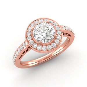 1.49 Carat Excellent F SI1 Halo Ring CERTIFIED Round Brilliant Earth Mined Diamond 14K Rose Gold Excellent Diamond Victorian Halo Ring Custom Design Available in 14kt Yellow, White or Rose Gold Enhanced Bright