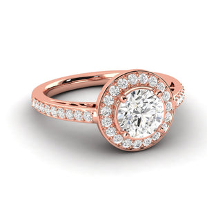 1.49 Carat Excellent F SI1 Halo Ring CERTIFIED Round Brilliant Earth Mined Diamond 14K Rose Gold Excellent Diamond Victorian Halo Ring Custom Design Available in 14kt Yellow, White or Rose Gold Enhanced Bright