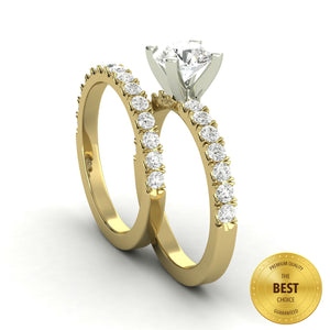 2.11 Carat D SI1 CERTIFIED Round Shape Engagment & Wedding Set Custom Made Mined Diamond Solitaire with Accents Enhanced