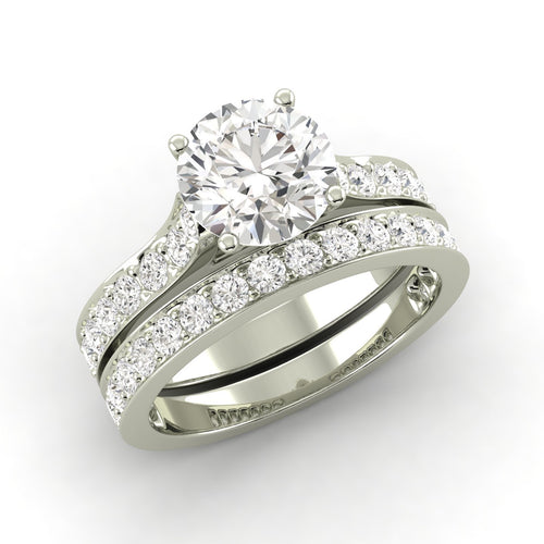 2.46 Carat G SI1 CERTIFIED Round Shape Engagment & Wedding Set Custom Made Mined Diamond Solitaire with Accents Enhanced