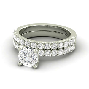 2.33 Carat G SI1 CERTIFIED Round Shape Engagment & Wedding Set Custom Made Mined Diamond Solitaire with Accents Enhanced