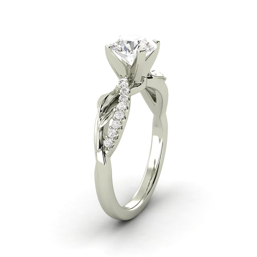 1.61 Carat G SI1 Round Brilliant 100% Natural Solitaire with Accents Available in White, Rose or Yellow Gold Enhanced Engagement Ring