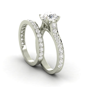 2.08 Carat H SI1 CERTIFIED Round Shape Engagment & Wedding Set Custom Made Real Diamond Solitaire with Accents Enhanced