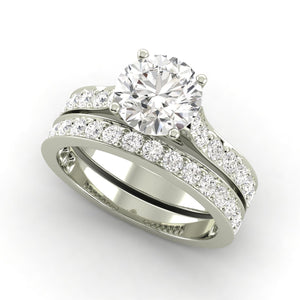 2.08 Carat H SI1 CERTIFIED Round Shape Engagment & Wedding Set Custom Made Real Diamond Solitaire with Accents Enhanced