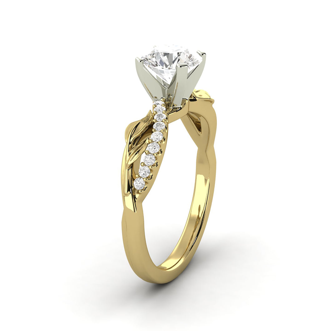 1.21 Carat H SI1 CERTIFIED Round Shape 100% Natural Solitaire with Accents Available in White, Rose or Yellow Gold Enhanced Engagement Ring