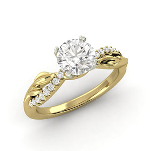 1.3 Carat F SI1 Round Shape Earth Mined Diamond Solitaire with Accents Available in White, Rose or Yellow Gold Enhanced Engagement Ring