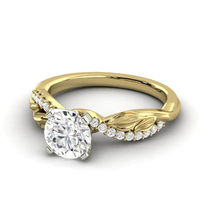 1.3 Carat F SI1 Round Shape Earth Mined Diamond Solitaire with Accents Available in White, Rose or Yellow Gold Enhanced Engagement Ring