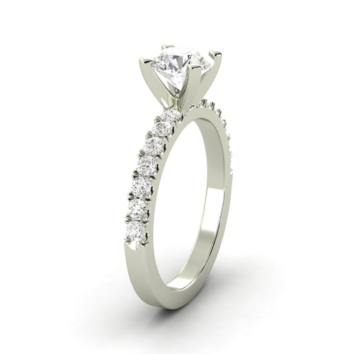 0.91 Carat D SI1 Round Brilliant Real Diamond Solitaire with Accents Available in White, Rose or Yellow Gold Enhanced Engagement Ring