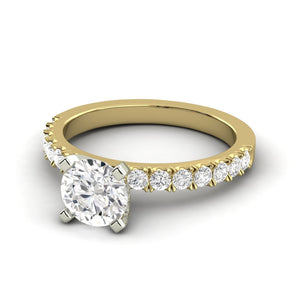 0.96 Carat H SI2 Round Brilliant 100% Natural Solitaire with Accents Available in White, Rose or Yellow Gold Enhanced Engagement Ring