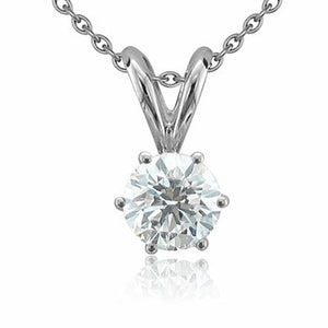 1.12 Carat Round Shaped Natural Diamond Pendant F SI1 18 Inch 14K White Gold Enhanced Necklace Made in the USA